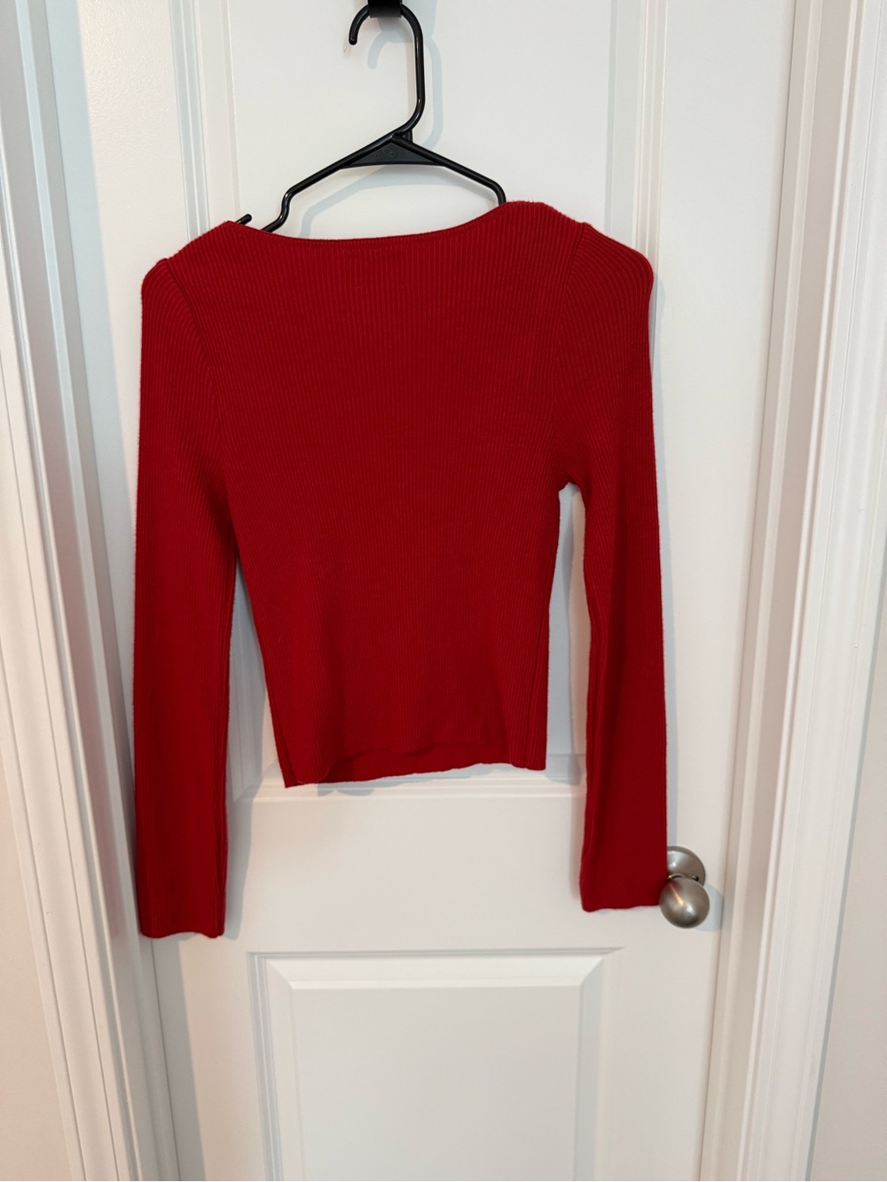 ASOS Red Ribbed Twist-Cut Long Sleeve Top - Picture 2 of 3